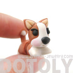 Handmade Puppy Dog Animal Fake Gauge Polymer Clay Stud Earring in Brown and White | DOTOLY