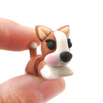 Handmade Puppy Dog Animal Fake Gauge Polymer Clay Stud Earring in Brown and White | DOTOLY
