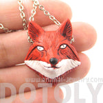 Handmade Red Fox Head Shaped Porcelain Ceramic Animal Pendant Necklace | DOTOLY
