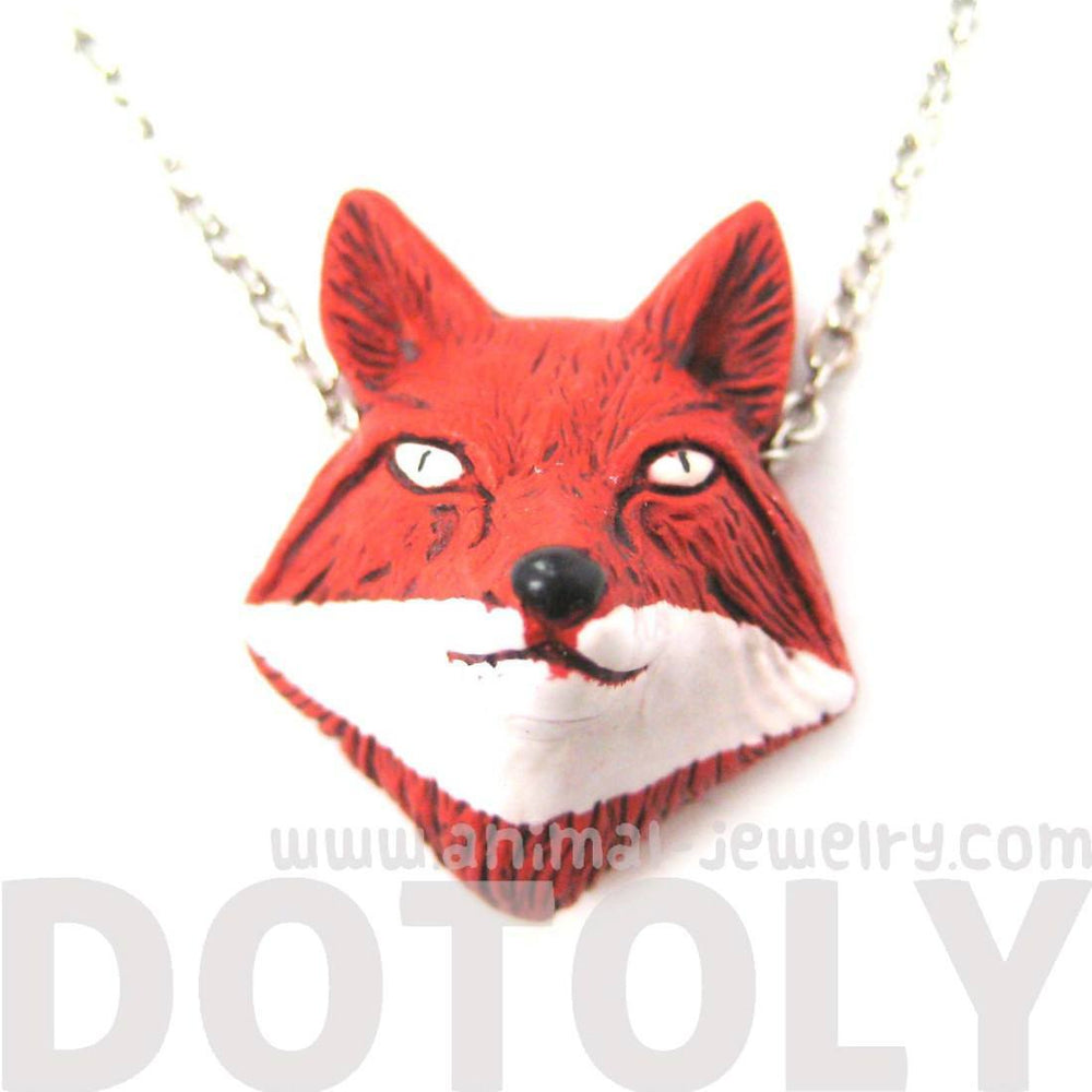 Handmade Red Fox Head Shaped Porcelain Ceramic Animal Pendant Necklace | DOTOLY