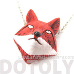 Handmade Red Fox Head Shaped Porcelain Ceramic Animal Pendant Necklace | DOTOLY