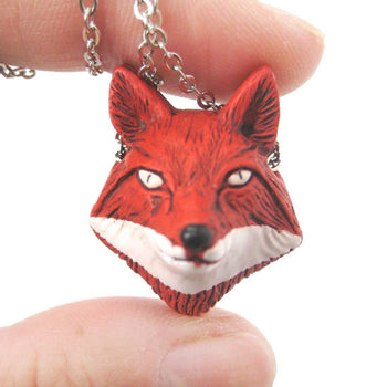 Handmade Red Fox Head Shaped Porcelain Ceramic Animal Pendant Necklace | DOTOLY