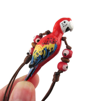 Handmade Red Macaw Parrot Bird Shaped Hand Painted Whistle Pendant Necklace | DOTOLY | DOTOLY