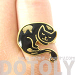 Handmade Sleeping Kitty Cat Shaped Animal Adjustable Ring in Black | Limited Edition | DOTOLY