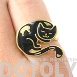 Handmade Sleeping Kitty Cat Shaped Animal Adjustable Ring in Black | Limited Edition | DOTOLY