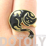 Handmade Sleeping Kitty Cat Shaped Animal Adjustable Ring in Black | Limited Edition | DOTOLY