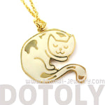 Handmade Sleeping Kitty Cat Shaped Animal Pendant Necklace in White | Limited Edition | DOTOLY