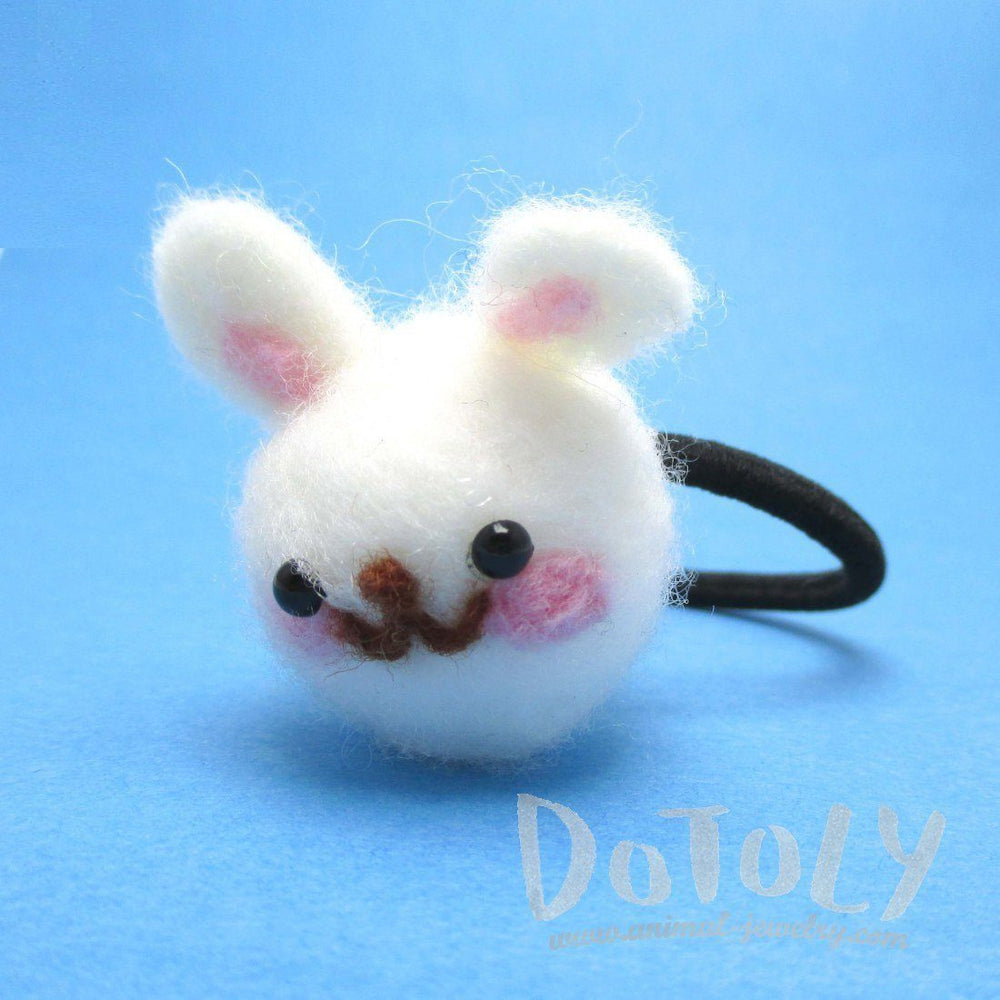 Handmade White Bunny Rabbit Needle Felted Wool Hair Tie | DOTOLY