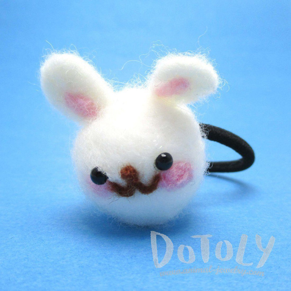 Handmade White Bunny Rabbit Needle Felted Wool Hair Tie | DOTOLY