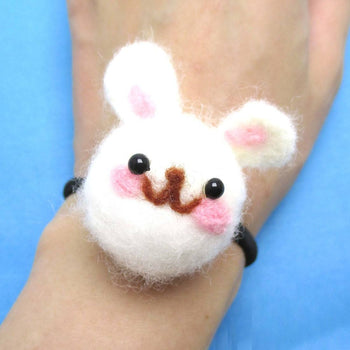 Handmade White Bunny Rabbit Needle Felted Wool Hair Tie | DOTOLY