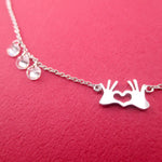 Hands Forming A Heart Shaped Rhinestone Love Pendant Necklace in Silver