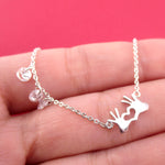 Hands Forming A Heart Shaped Rhinestone Love Pendant Necklace in Silver