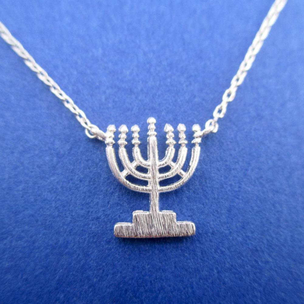 Hanukkah Candles Menorah Lamp Stand Shaped Pendant Necklace | DOTOLY