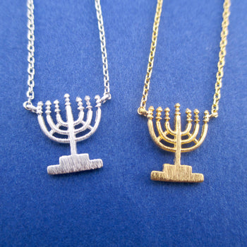 Hanukkah Candles Menorah Lamp Stand Shaped Pendant Necklace | DOTOLY