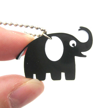 Happy Elephant Silhouette Shaped Pendant Necklace in Black Acrylic | DOTOLY | DOTOLY