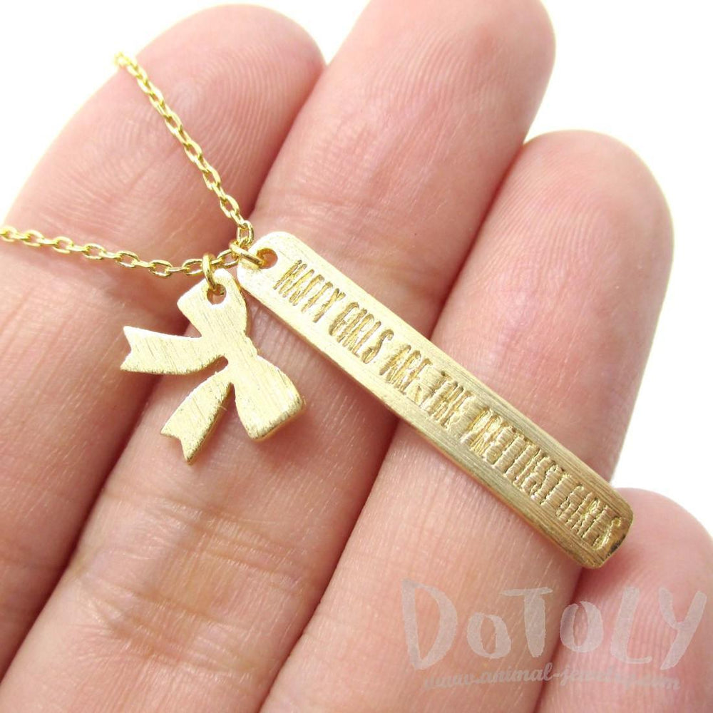 Happy Girls Are The Prettiest Girls Quote Engraved Pendant Necklace in Gold | DOTOLY | DOTOLY