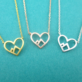 Heart Shaped Mountains Outline Pendant Necklace For Outdoorsy Girls