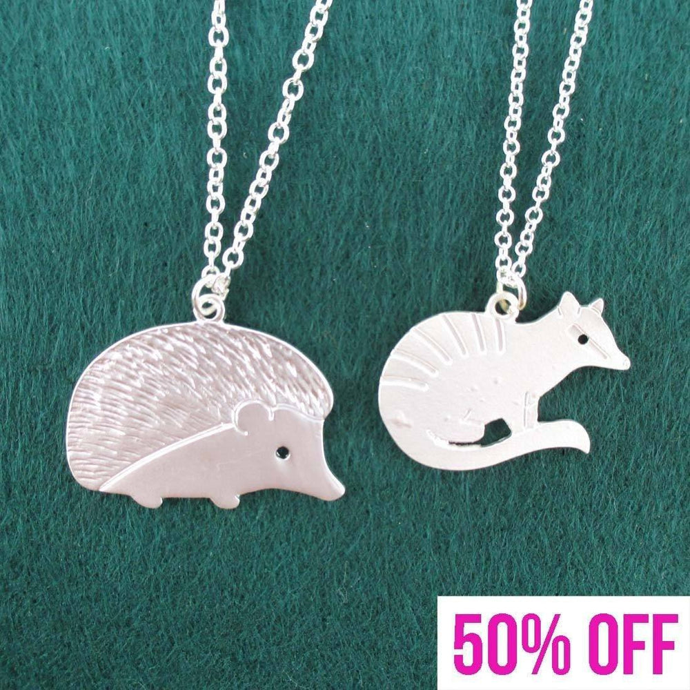 Hedgehog and Numbat Banded Anteater Shaped 2 Piece Necklace Set