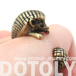 Hedgehog Porcupine Animal Wrap Around Ring in Brass - Sizes 4 to 9 Available | DOTOLY