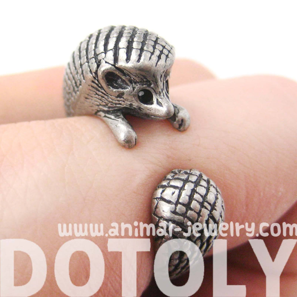 Hedgehog Porcupine Animal Wrap Around Ring in Silver | Sizes 4 to 9 Available | DOTOLY