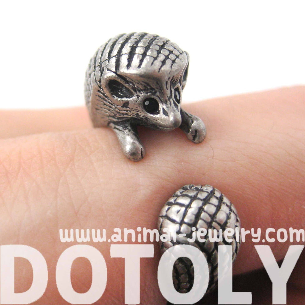 Hedgehog Porcupine Animal Wrap Around Ring in Silver | Sizes 4 to 9 Available | DOTOLY