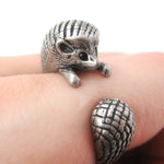 Hedgehog Porcupine Animal Wrap Around Ring in Silver | Sizes 4 to 9 Available | DOTOLY