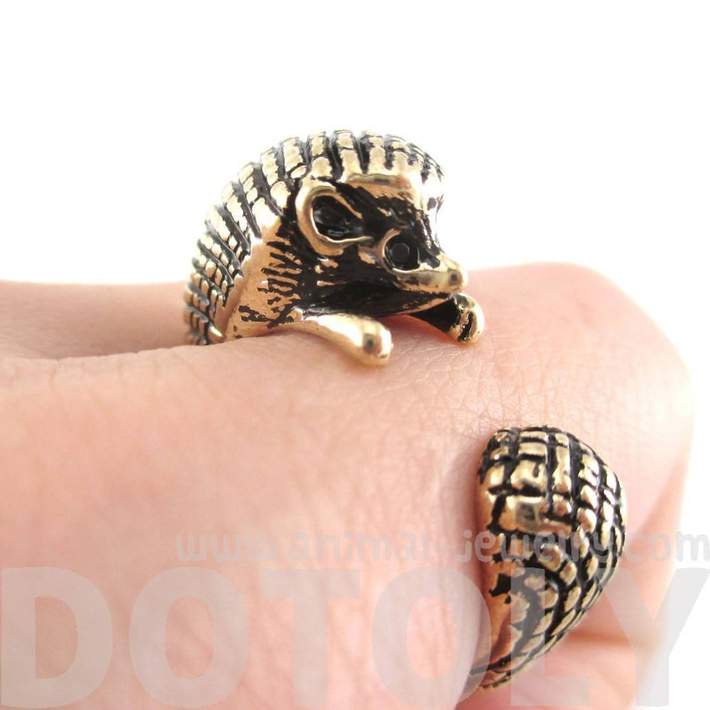 Hedgehog Porcupine Shaped Animal Wrap Ring in Shiny Gold | US Sizes 4 to 9 | DOTOLY