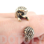 Hedgehog Porcupine Shaped Animal Wrap Ring in Shiny Gold | US Sizes 4 to 9 | DOTOLY