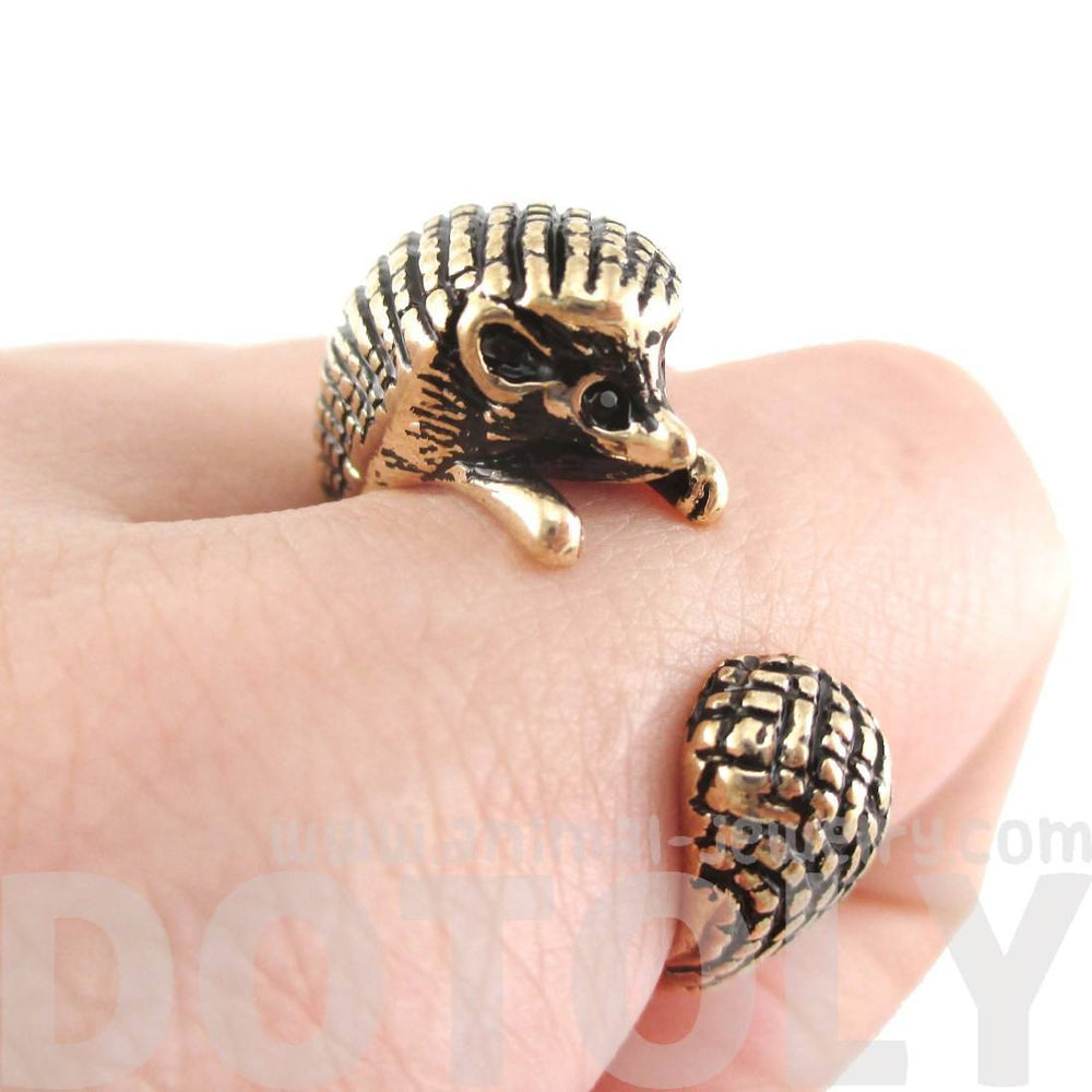 Hedgehog Porcupine Shaped Animal Wrap Ring in Shiny Gold | US Sizes 4 to 9 | DOTOLY