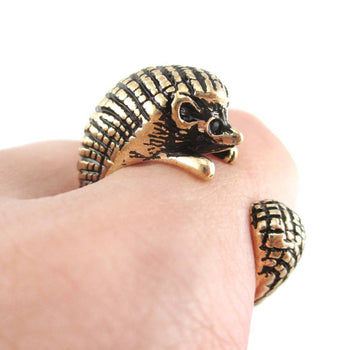 Hedgehog Porcupine Shaped Animal Wrap Ring in Shiny Gold | US Sizes 4 to 9 | DOTOLY