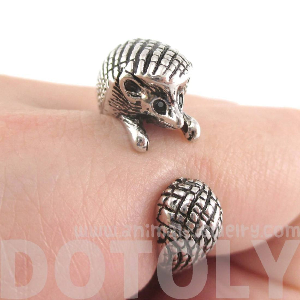 Hedgehog Porcupine Shaped Animal Wrap Ring in Shiny Silver | US Sizes 4 to 9 | DOTOLY