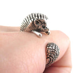 Hedgehog Porcupine Shaped Animal Wrap Ring in Shiny Silver | US Sizes 4 to 9 | DOTOLY