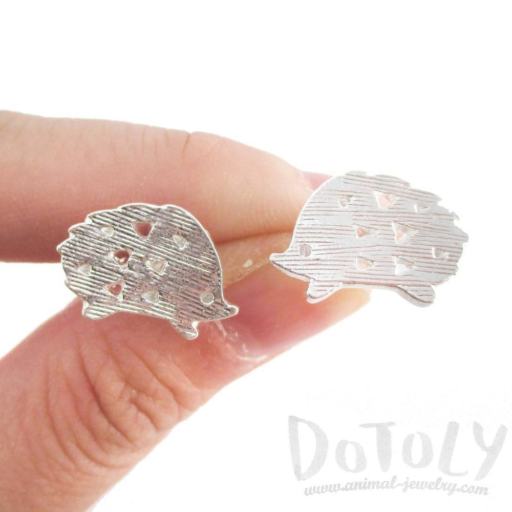 Hedgehog Silhouette Animal Shaped Stud Earrings in Silver | DOTOLY | DOTOLY