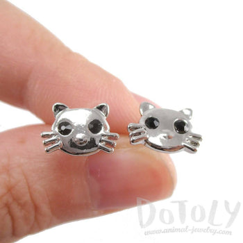 Hello Kitty Cat Face Shaped Stud Earrings in Silver | DOTOLY | DOTOLY