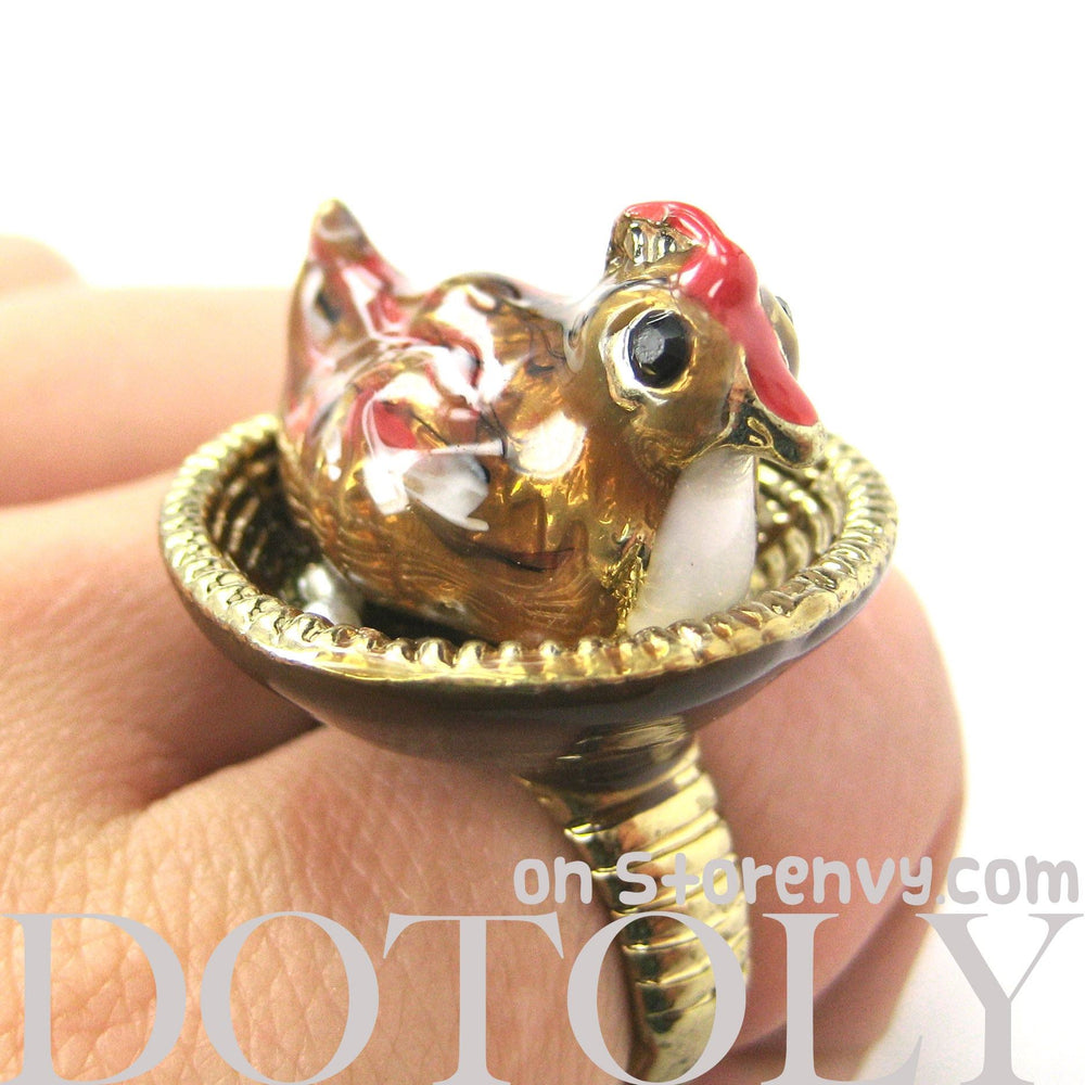 Mother Hen Realistic 3D Chicken Ring | Limited Edition Animal Jewelry | DOTOLY