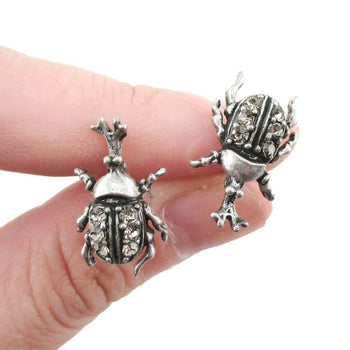 Hercules Rhino Beetle Shaped Rhinestone Stud Earrings in Silver | DOTOLY | DOTOLY