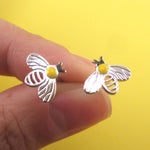 Honey Bumblebee Insect Bug Shaped Stud Earrings in Gold or Silver