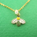 Honey Bumblebee Shaped Insect Bug Pendant Necklace in Gold