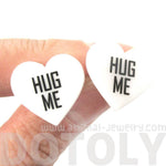 Hug Me Candy Heart Sweethearts Shaped Laser Cut Stud Earrings in White | DOTOLY