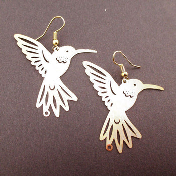 Hummingbird Silhouette Cut Out Shaped Dangle Earrings in Gold | Animal Jewelry | DOTOLY