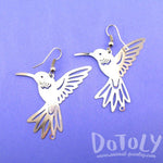 Hummingbird Silhouette Cut Out Shaped Dangle Earrings in Silver | Animal Jewelry | DOTOLY