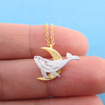 Majestic Humpback Whale on a Crescent Moon Shaped Pendant Necklace