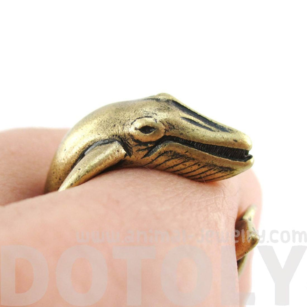 Humpback Whale Shaped Realistic Animal Wrap Ring in Brass | Size 3 to 8 | DOTOLY