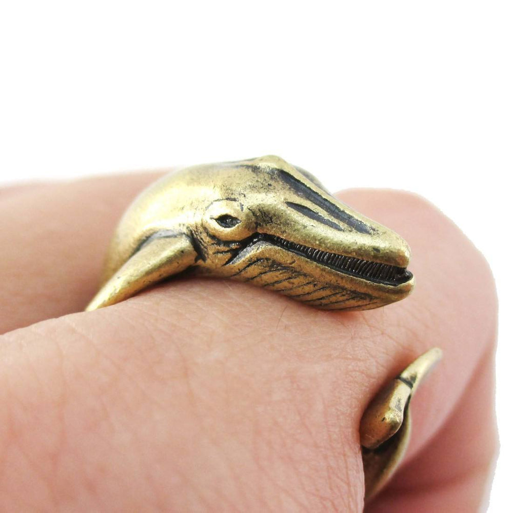 Humpback Whale Shaped Realistic Animal Wrap Ring in Brass | Size 3 to 8 | DOTOLY