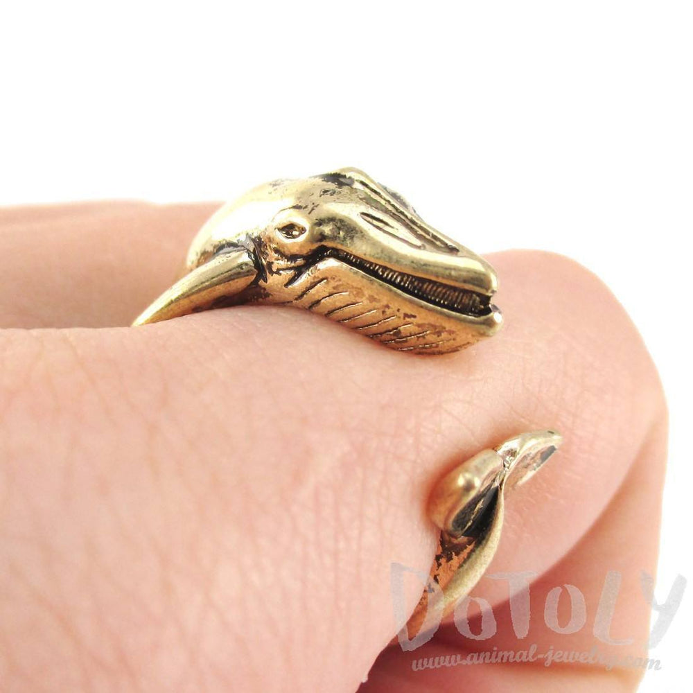 Humpback Whale Shaped Realistic Animal Wrap Ring in Shiny Gold | Size 3 to 8 | DOTOLY