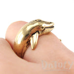 Humpback Whale Shaped Realistic Animal Wrap Ring in Shiny Gold | Size 3 to 8 | DOTOLY