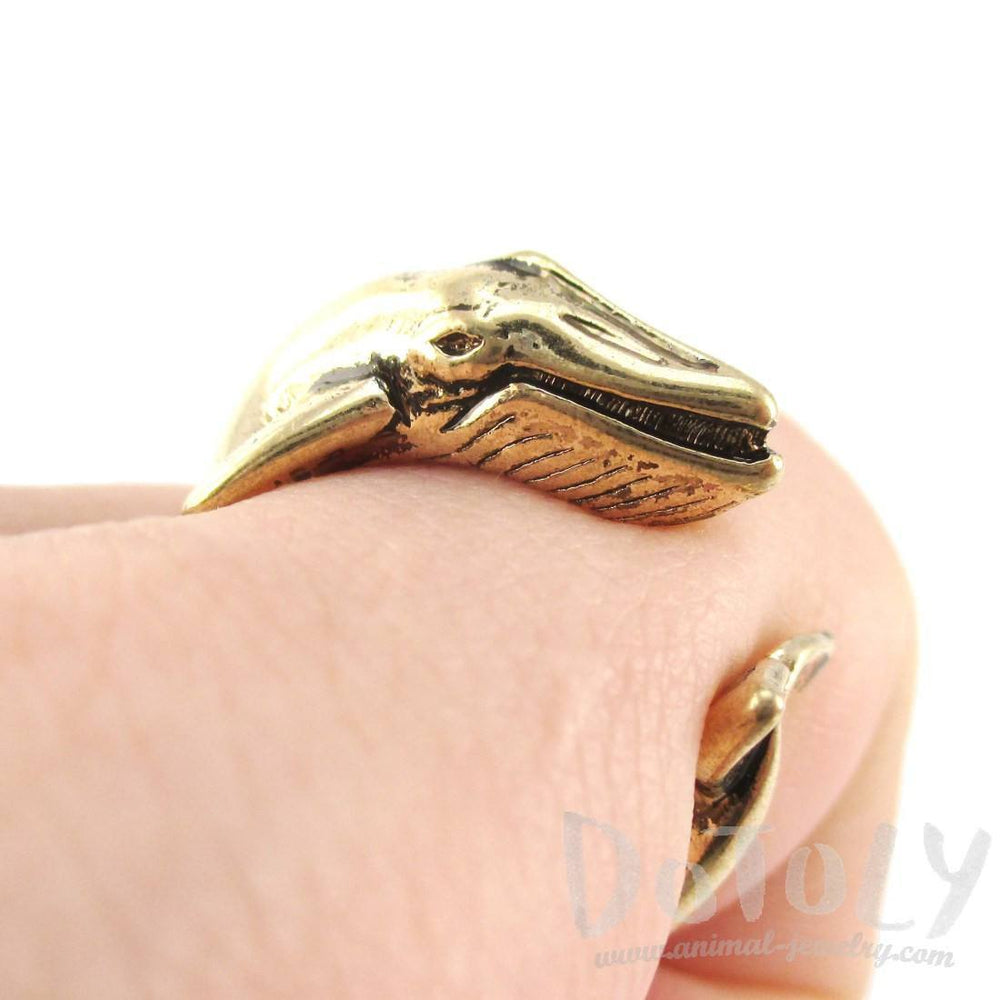 Humpback Whale Shaped Realistic Animal Wrap Ring in Shiny Gold | Size 3 to 8 | DOTOLY