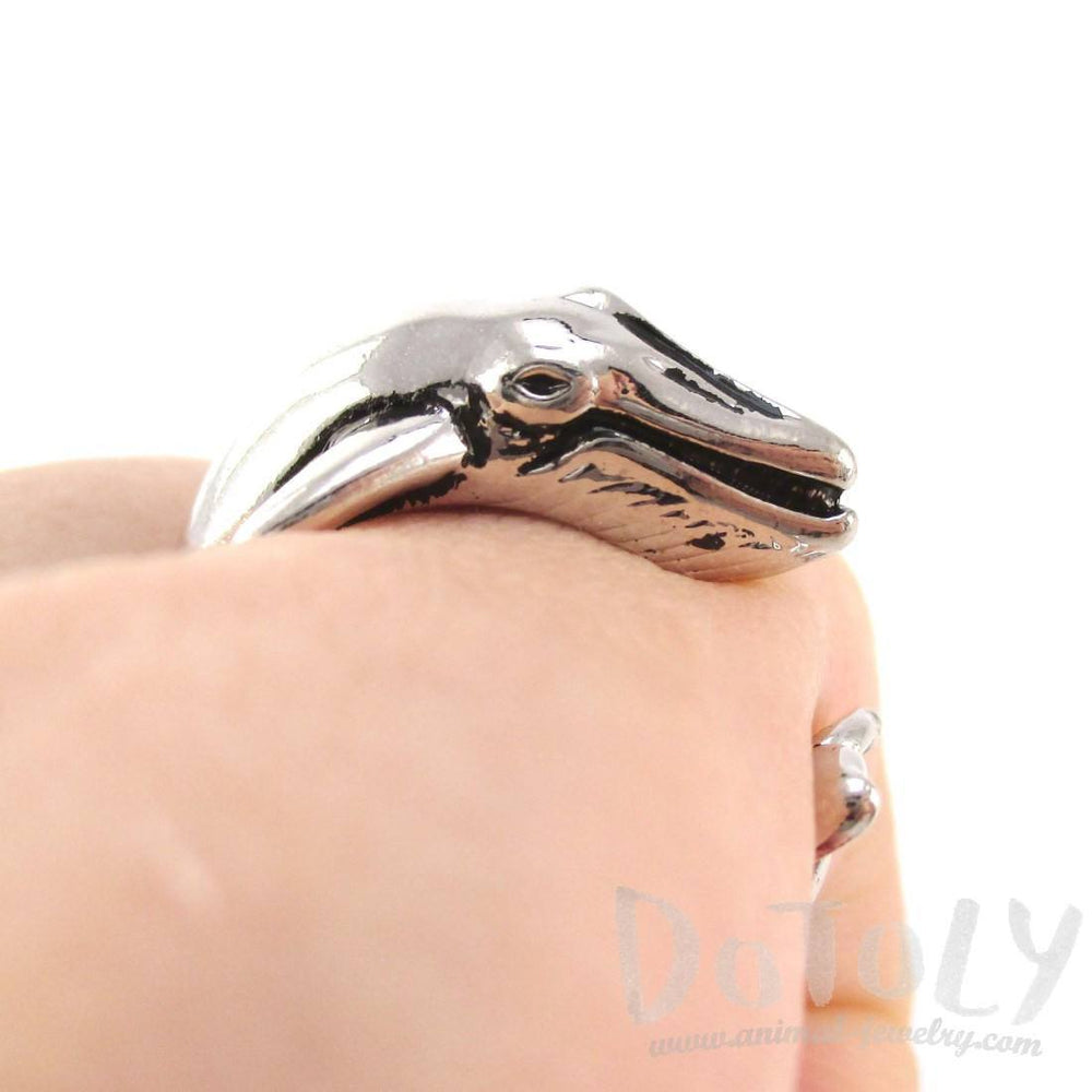 Humpback Whale Shaped Realistic Animal Wrap Ring in Shiny Silver | Size 3 to 8 | DOTOLY