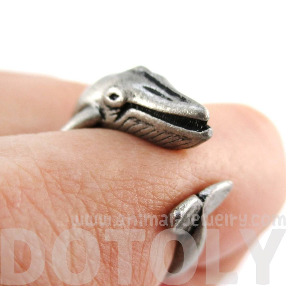 Humpback Whale Shaped Realistic Animal Wrap Ring in Silver | Size 3 to 8 | DOTOLY