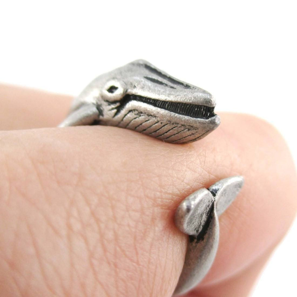 Humpback Whale Shaped Realistic Animal Wrap Ring in Silver | Size 3 to 8 | DOTOLY
